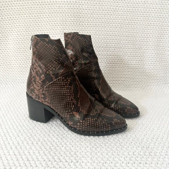 Treasure & Bond Nordstrom Farrah Brown Faux Snake Western Stud Ankle Boots 6.5 - Picture 1 of 10